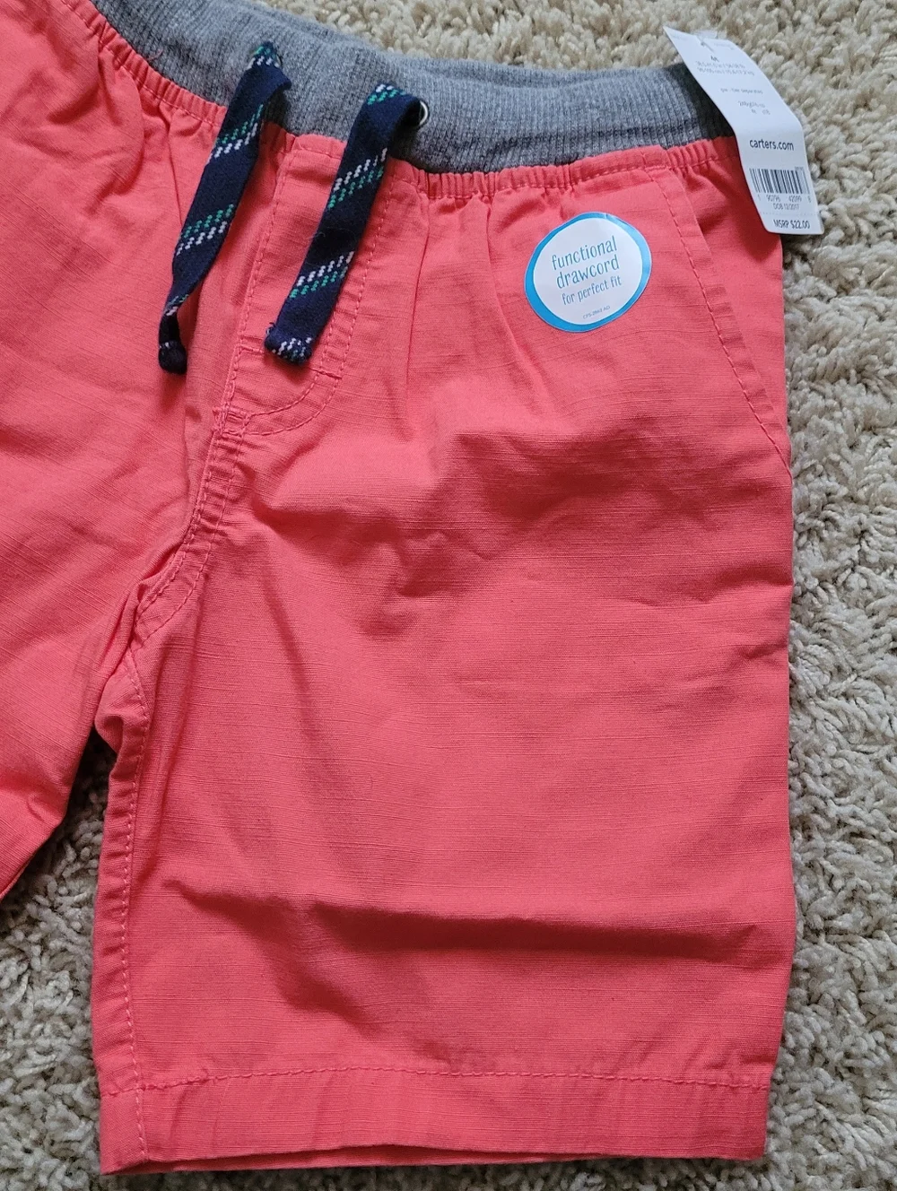 NWT Carter's Boys 4T Coral Pull On Drawstring Shorts Coral